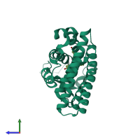 PDB entry 5fqr coloured by chain, side view.