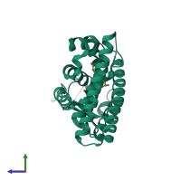 PDB entry 5fqs coloured by chain, side view.