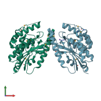 PDB entry 5fqu coloured by chain, front view.