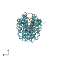 PDB entry 5fqu coloured by chain, side view.