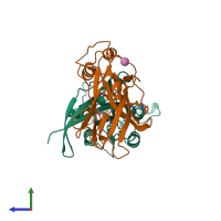 PDB entry 5fr2 coloured by chain, side view.