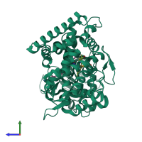 PDB entry 5frb coloured by chain, side view.