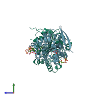 PDB entry 5frd coloured by chain, side view.