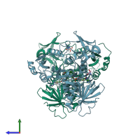 PDB entry 5fs6 coloured by chain, side view.