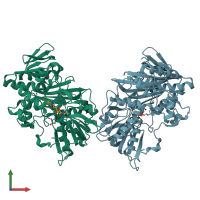 PDB entry 5fs9 coloured by chain, front view.