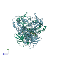 PDB entry 5fs9 coloured by chain, side view.