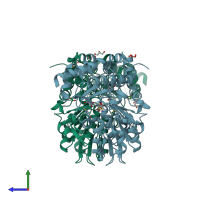 PDB entry 5ft5 coloured by chain, side view.