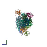 PDB entry 5ft8 coloured by chain, side view.