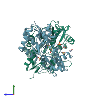 PDB entry 5fti coloured by chain, side view.
