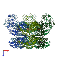 PDB entry 5ftn coloured by chain, top view.