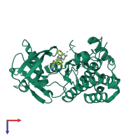 PDB entry 5fto coloured by chain, top view.