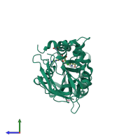 PDB entry 5ful coloured by chain, side view.