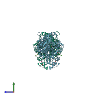 PDB entry 5fum coloured by chain, side view.