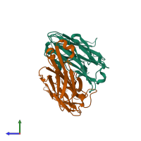 PDB entry 5fuz coloured by chain, side view.