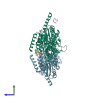 PDB entry 5fv0 coloured by chain, side view.