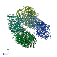 PDB entry 5fv4 coloured by chain, side view.