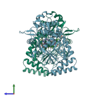 PDB entry 5fvr coloured by chain, side view.