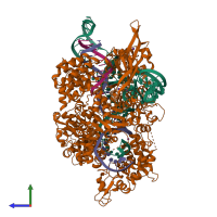 PDB entry 5fw1 coloured by chain, side view.