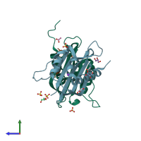 PDB entry 5fw5 coloured by chain, side view.