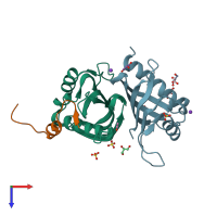 PDB entry 5fw5 coloured by chain, top view.