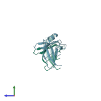 PDB entry 5fw8 coloured by chain, side view.