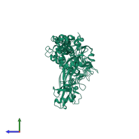 PDB entry 5fwi coloured by chain, side view.