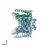 PDB entry 5fwj coloured by chain, side view.