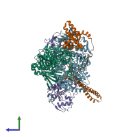 PDB entry 5fwl coloured by chain, side view.