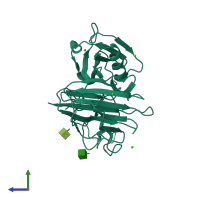 PDB entry 5fwv coloured by chain, side view.