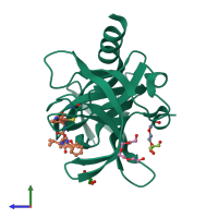 PDB entry 5fx5 coloured by chain, side view.