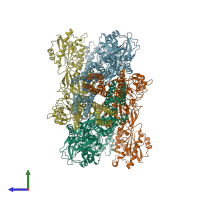 PDB entry 5fxh coloured by chain, side view.