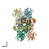 PDB entry 5fxk coloured by chain, side view.