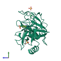 PDB entry 5fxl coloured by chain, side view.