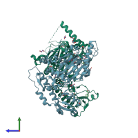 PDB entry 5fy1 coloured by chain, side view.