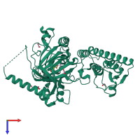 Monomeric assembly 1 of PDB entry 5fy7 coloured by chemically distinct molecules, top view.