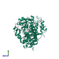 Monomeric assembly 2 of PDB entry 5fy7 coloured by chemically distinct molecules, side view.