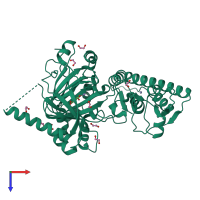 Monomeric assembly 2 of PDB entry 5fy7 coloured by chemically distinct molecules, top view.
