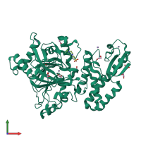 Monomeric assembly 1 of PDB entry 5fy9 coloured by chemically distinct molecules, front view.