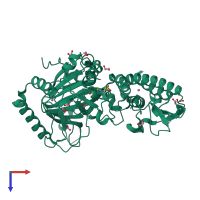Monomeric assembly 1 of PDB entry 5fy9 coloured by chemically distinct molecules, top view.