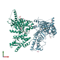 PDB entry 5fym coloured by chain, front view.