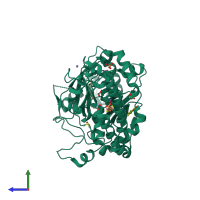 PDB entry 5fz9 coloured by chain, side view.