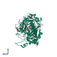 PDB entry 5fze coloured by chain, side view.