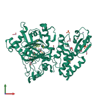 Monomeric assembly 1 of PDB entry 5fzf coloured by chemically distinct molecules, front view.