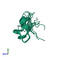 PDB entry 5fzx coloured by chain, ensemble of 20 models, side view.