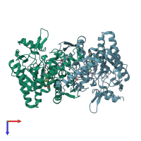 PDB entry 5g0n coloured by chain, top view.