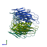 PDB entry 5g23 coloured by chain, side view.