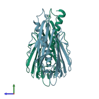 PDB entry 5g24 coloured by chain, side view.