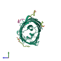 Monomeric assembly 1 of PDB entry 5g26 coloured by chemically distinct molecules, side view.