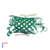 Monomeric assembly 1 of PDB entry 5g26 coloured by chemically distinct molecules, top view.