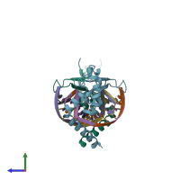 PDB entry 5g33 coloured by chain, side view.